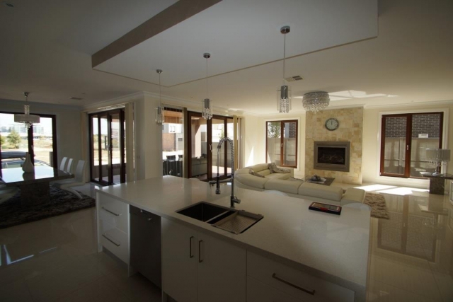 Kitchen, dining and living room with double glazed windows